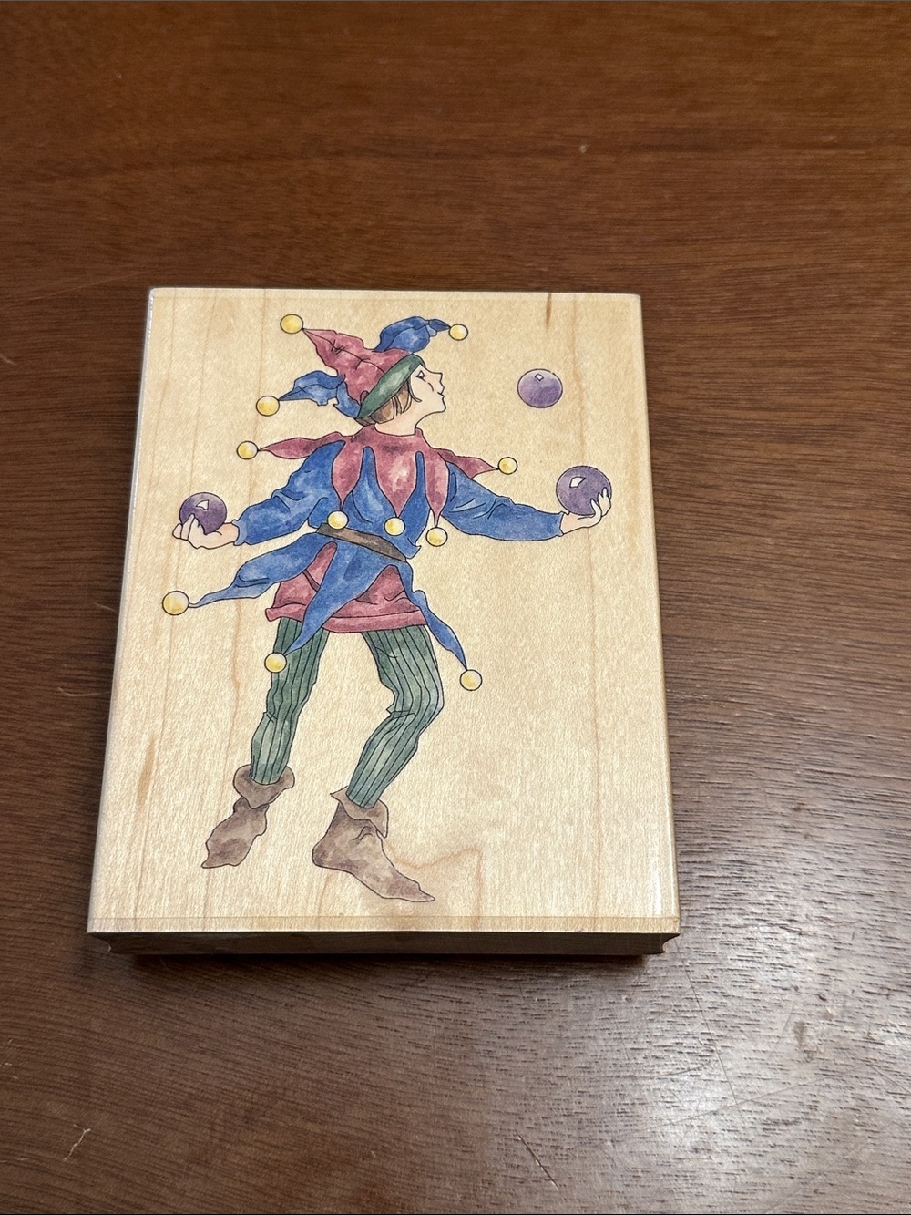 Vintage Stamps Happen Jester Illustration Wooden Block Art